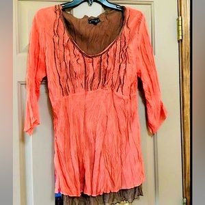 90s Y2K Fairycore Salmon and Brown Layered Top
